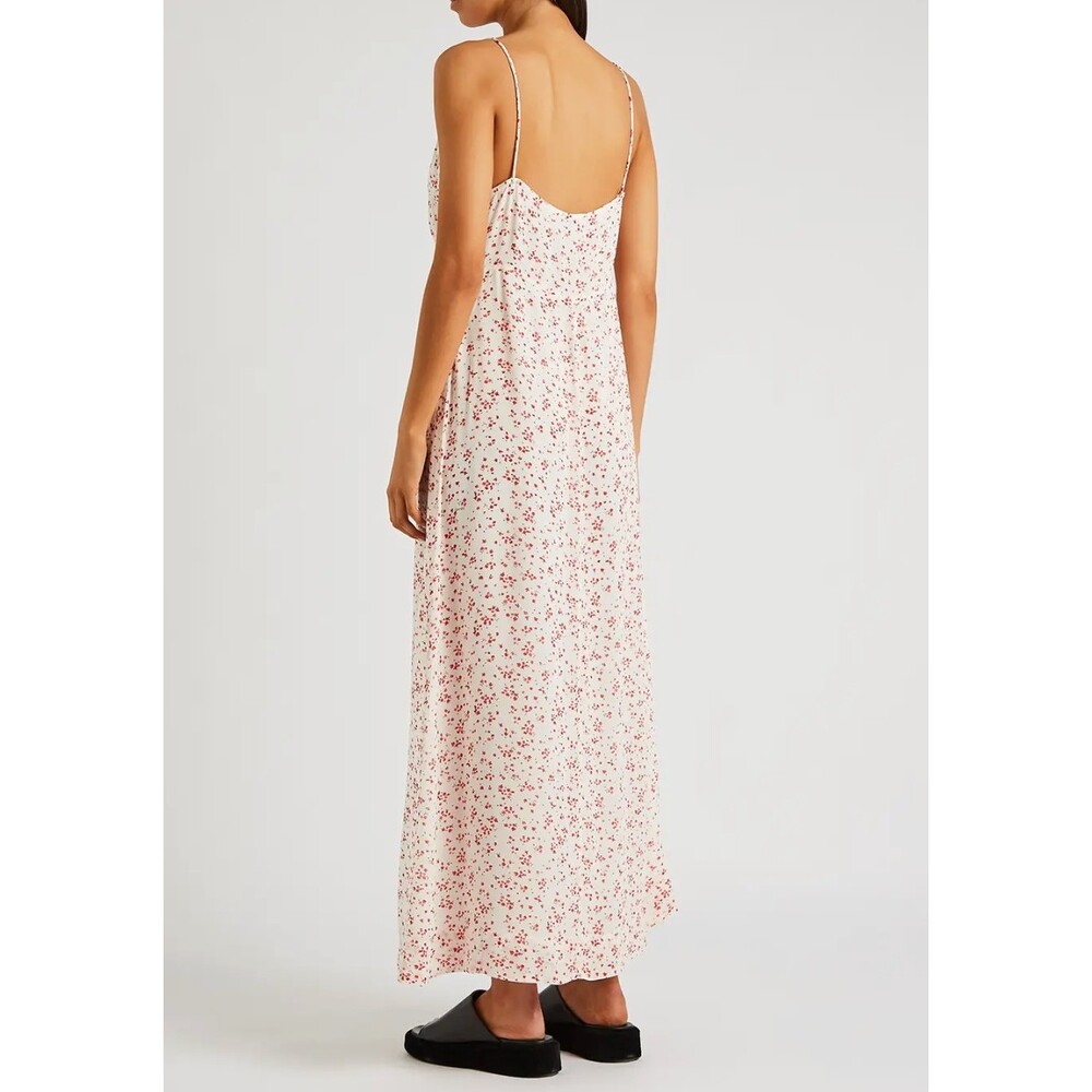 GANNI NWT Printed Georgette Maxi Dress 'Egret' Red Floral Size 42 US Large - Picture 2 of 13